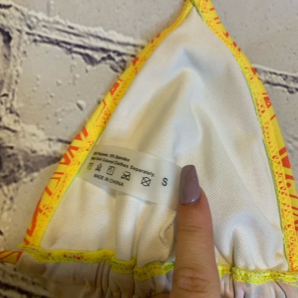 Yellow Print Strappy Thong Bikini Set - Picture 6 of 6